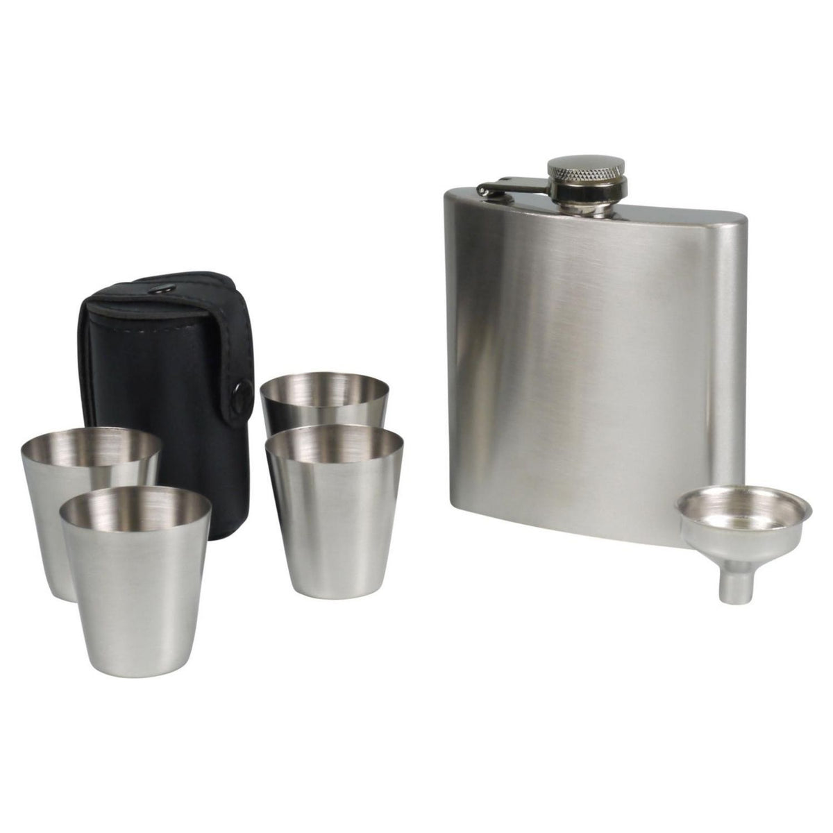 6oz Chrome Hip Flask With 4 Cups James J. Fox, Dublin