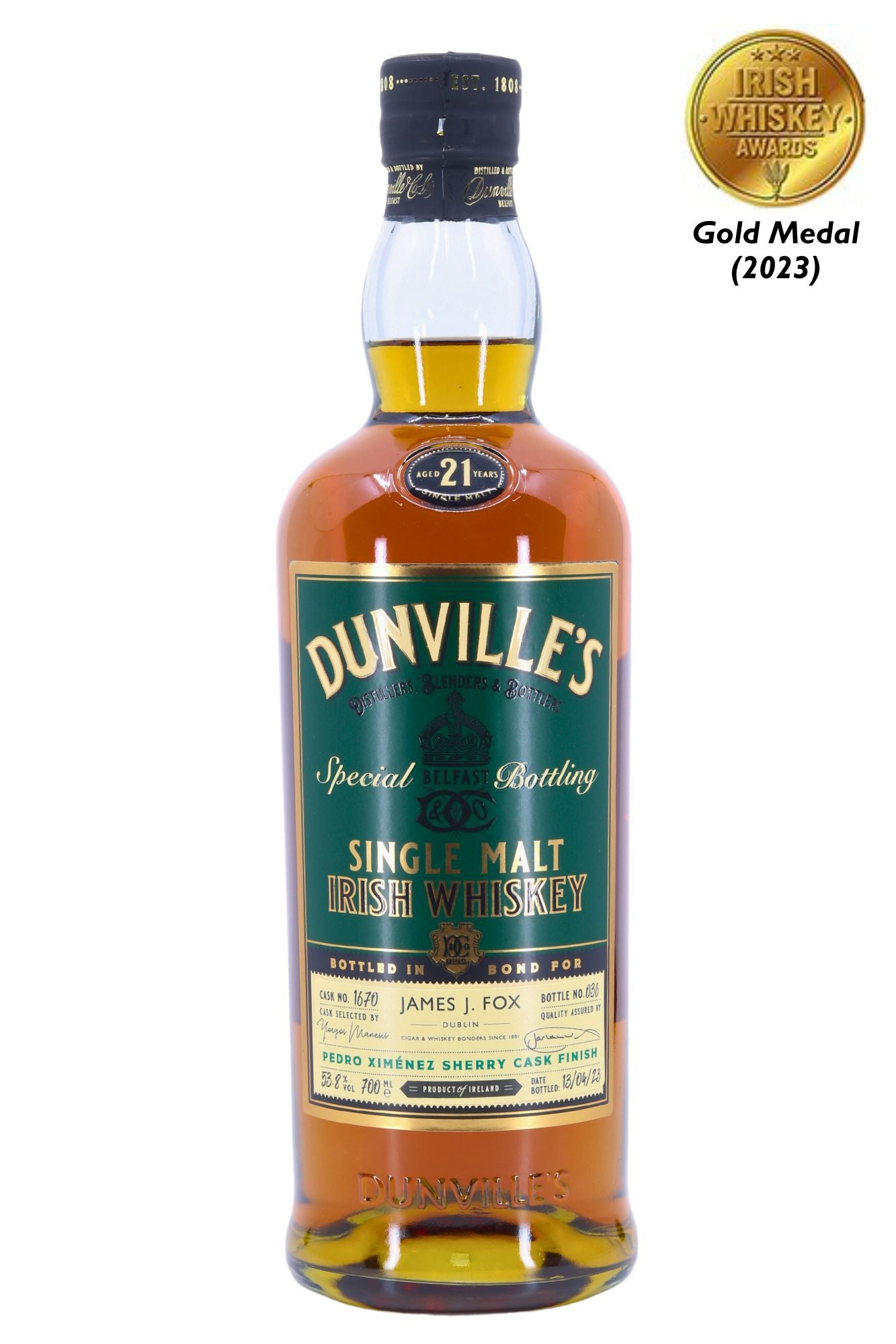 Dunville's 21 Year Old James J. Fox Single Cask PX Finish