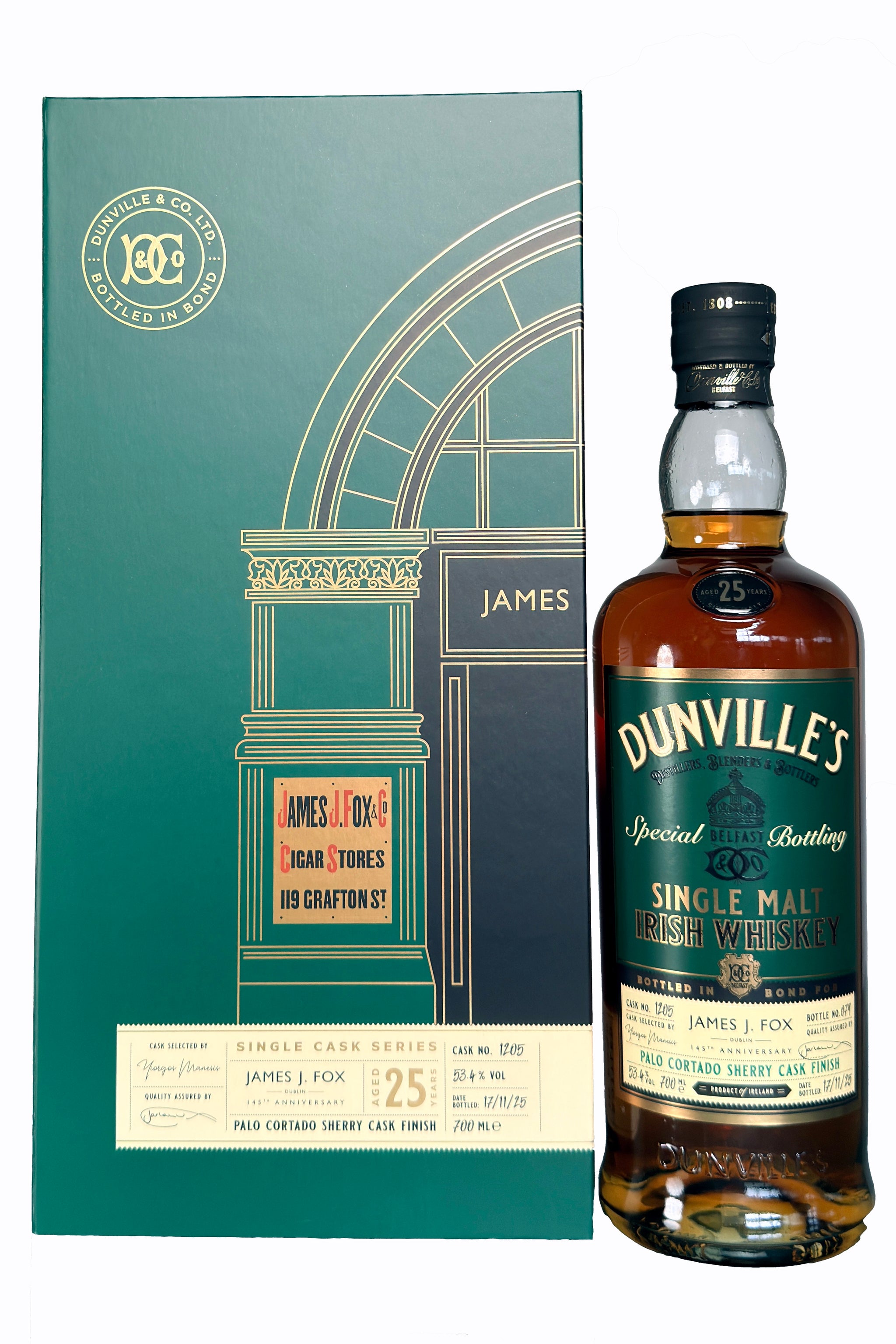 Dunville's 25 Year Old Palo Cortado – James J. Fox 145th Anniversary