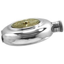English Pewter 6oz Round Flask - Brass Celtic Knot