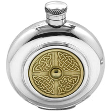 English Pewter 6oz Round Flask - Brass Celtic Knot
