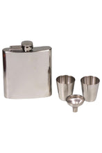 6oz Chrome Hip Flask With 2 Cups In Wooden Box